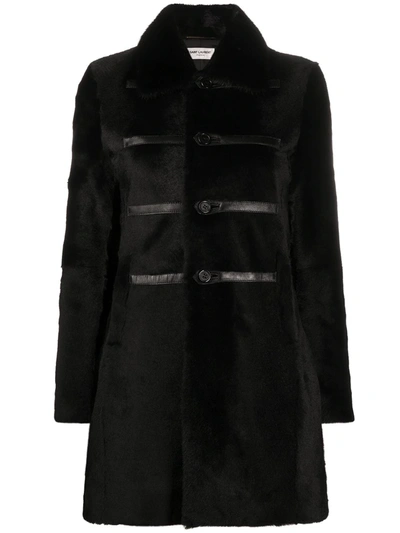 Shop Saint Laurent Manteau Shearling Coat In Black