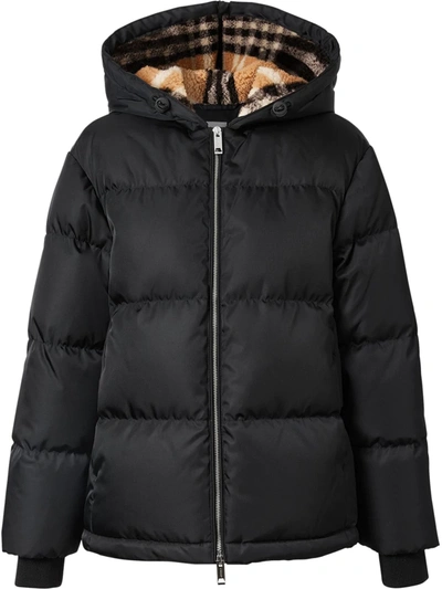 Shop Burberry Check Fleece-lined Puffer Jacket In Black