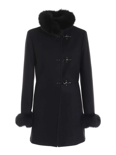 Shop Fay Virginia Fur Details Coat In Black