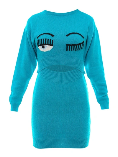 Shop Chiara Ferragni Wool Cashmere Blend Dress In Blue