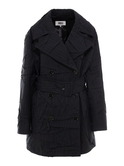 Shop Mm6 Maison Margiela Wool Blend Trench Coat In Black In Blue