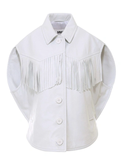 Shop Mm6 Maison Margiela Sleeveless Leather Shirt With Fringes In White
