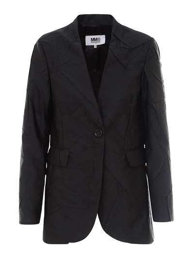 Shop Mm6 Maison Margiela Taffetà Long Blazer In Black