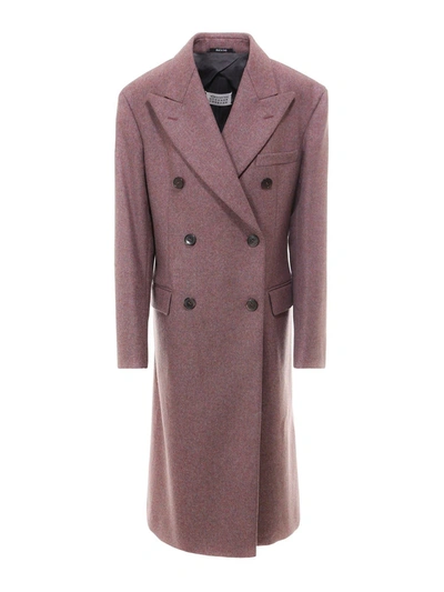 Shop Maison Margiela Double Breasted Wool Coat In Pink In Purple