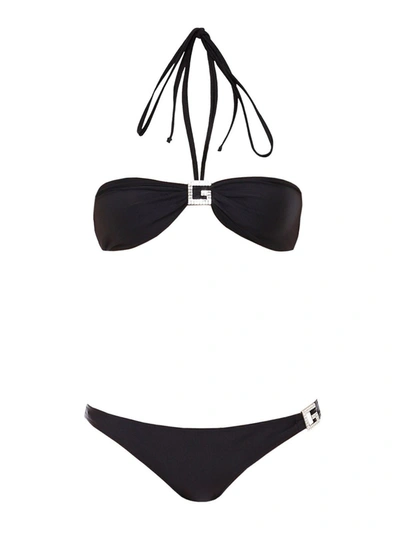 Shop Gucci Rhinestone G Nylon Bikini In Black