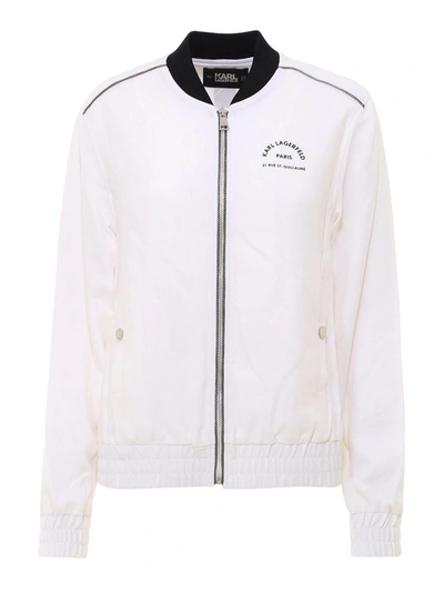 Shop Karl Lagerfeld Bomber Jacket With Logo Tape In White