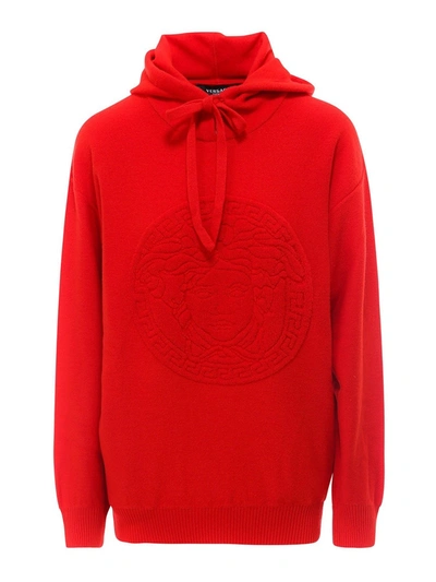 Shop Versace Medusa Head Wool Blend Hoodie In Red