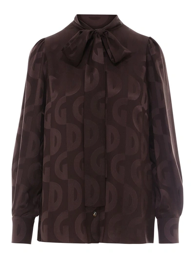 Shop Dolce & Gabbana Silk Shirt With Bow In Brown