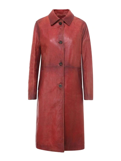 Shop Golden Goose Knee-length Leather Coat In Red