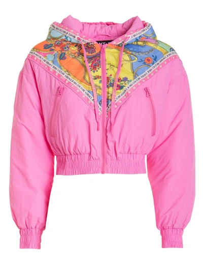Shop Versace Jeans Couture Crop Padded Jacket In Pink
