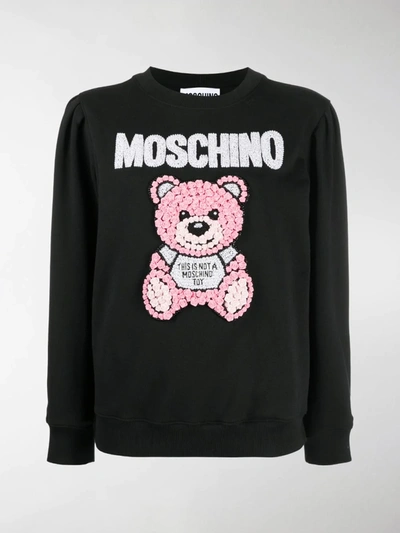 Shop Moschino Teddy Bear Embroidery Sweatshirt In Black