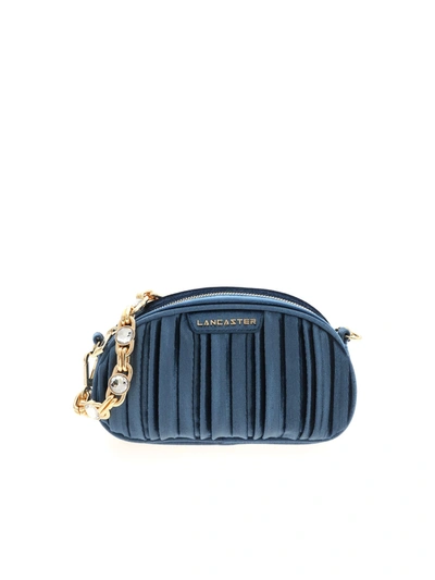 Shop Lancaster Pleated Velvet Shoulder Bag In Blue In Light Blue
