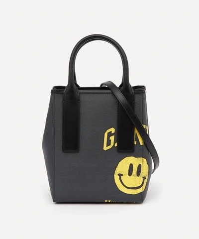 Shop Ganni Smiley Face Coated Canvas Tote Bag In Phantom
