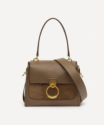 Shop Chloé Tess Small Leather And Suede Day Bag In Army Green
