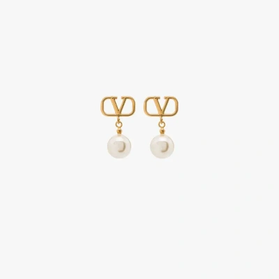 Shop Valentino Gold Tone Vlogo Pearl Drop Earrings