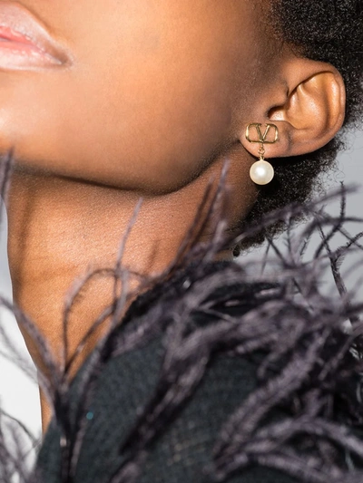 Shop Valentino Gold Tone Vlogo Pearl Drop Earrings