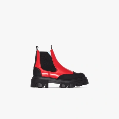 Shop Ganni Red Contrast Panel Chelsea Boots