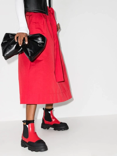 Shop Ganni Red Contrast Panel Chelsea Boots