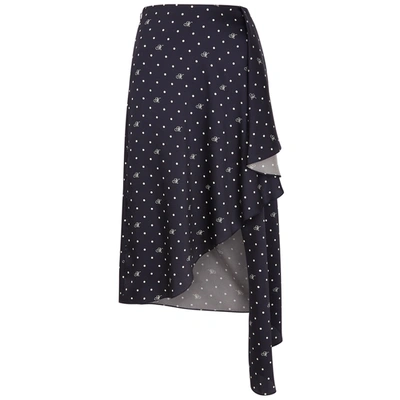 Shop Monse Navy Polka-dot Draped Satin Skirt