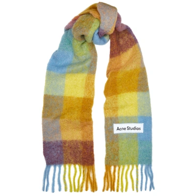 Shop Acne Studios Vally Checked Alpaca-blend Scarf In Yellow