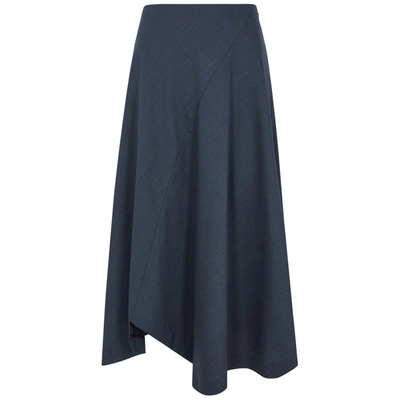 Shop Publicka Navy Panelled Stretch-wool Midi Skirt