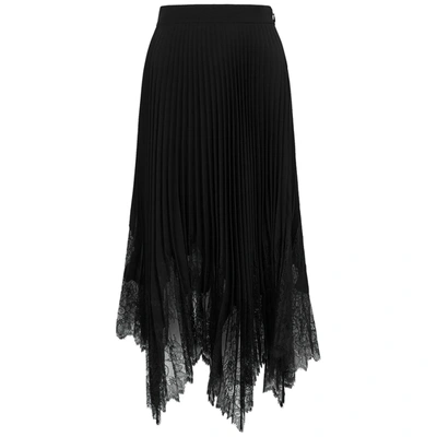 Shop Tory Burch Black Lace-trimmed Pleated Midi Skirt