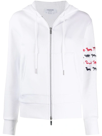 Shop Thom Browne Animal Icon 4-bar Zip-up Hoodie In White