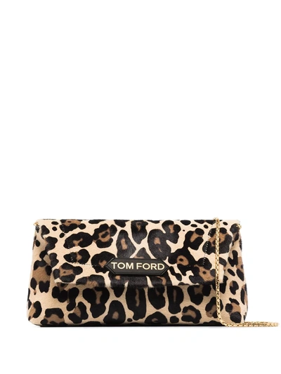 Shop Tom Ford Small Label Leopard-print Shoulder Bag In Black