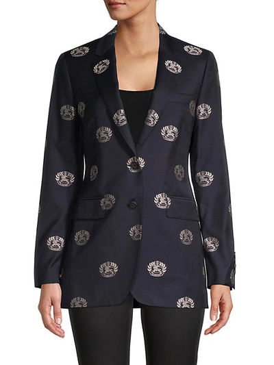 Shop Burberry Boreton Print Blazer In Midnight Blue