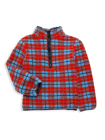 Shop Burberry Little Boy's & Boy's Kayden Check Fleece Pullover In Bright Red