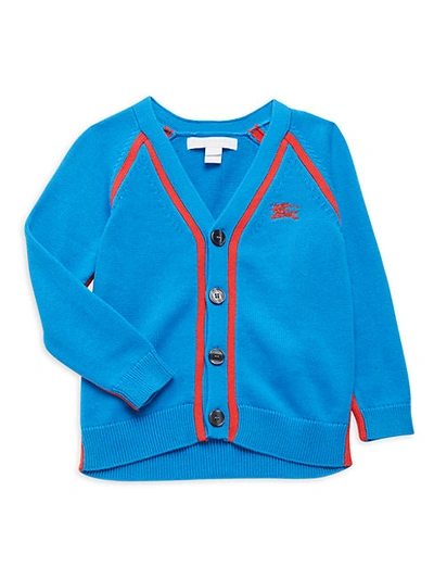 Shop Burberry Little Boy's Button-front Cotton Cardigan In Regatta Blue