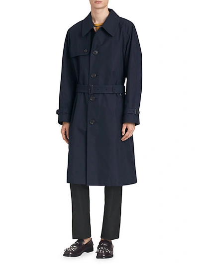 Shop Burberry Belted Cotton Trench Coat In Navy