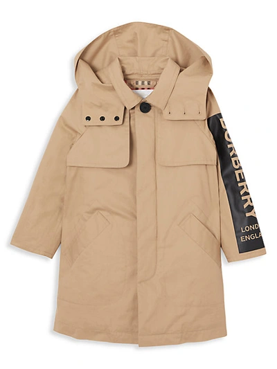 Shop Burberry Kid's Daxton Hooded Trench Coat In Honey