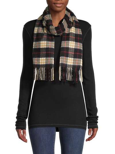 Shop Burberry Fringed Plaid Cashmere Scarf In Black
