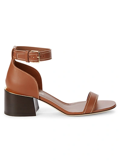 Shop Burberry Attenby Ankle Strap Leather Sandals In Tan