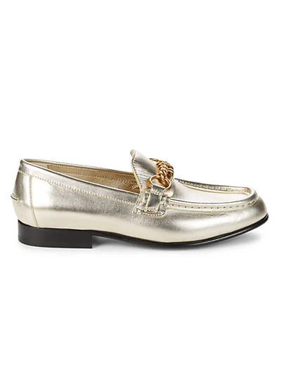 Shop Burberry Solway Metallic Leather Loafers In Light Gold