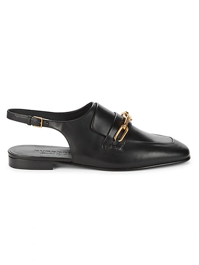 Shop Burberry Cheltown Leather Slingback Loafers In Black
