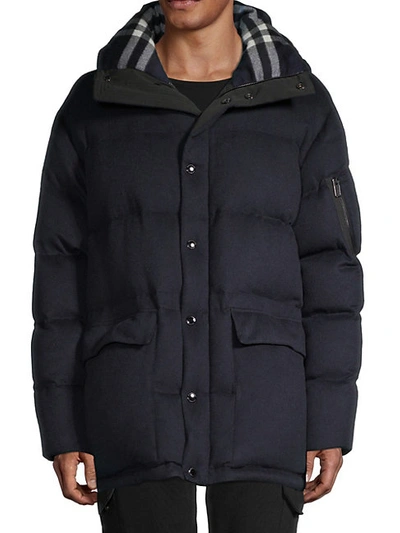 Shop Burberry Mansfield Hooded Cashmere Down Puffer Jacket In Navy