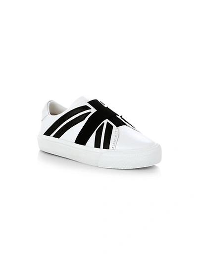 Shop Burberry Kid's Cedbury Union Jack Slip-on Sneakers In Optic White