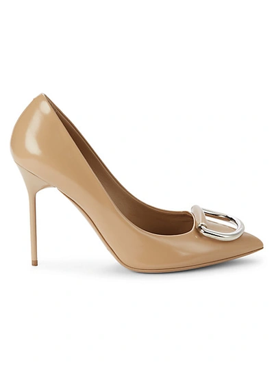 Shop Burberry Flanagan Leather Pumps In Nude Blush