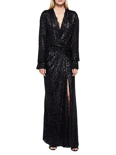 Shop Jonathan Simkhai Sequin-embellished Draped Front Gown In Black Combo