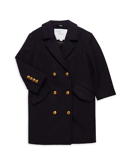 Shop Burberry Little Boy's & Boy's Virgin Wool Double-breasted Coat In Navy