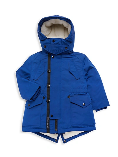 Shop Burberry Little Boy's & Boy's Faux Fur Hooded Jacket In Bright Cobalt