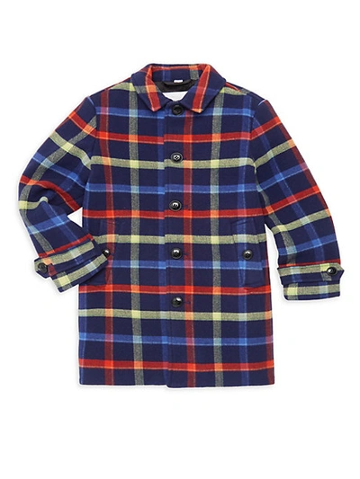 Shop Burberry Little Boy's & Boy's Bradley Bright Wool Coat In Navy Check