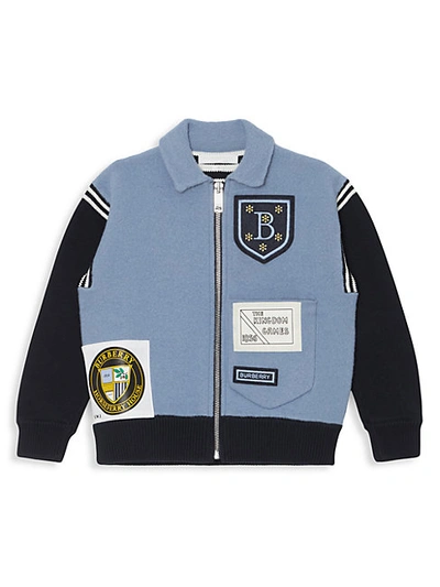 Shop Burberry Little Boy's & Boy's Merino Wool-blend Willson Jacket In Dusty Blue