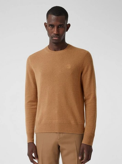 Shop Burberry Monogram Motif Cashmere Sweater In Camel