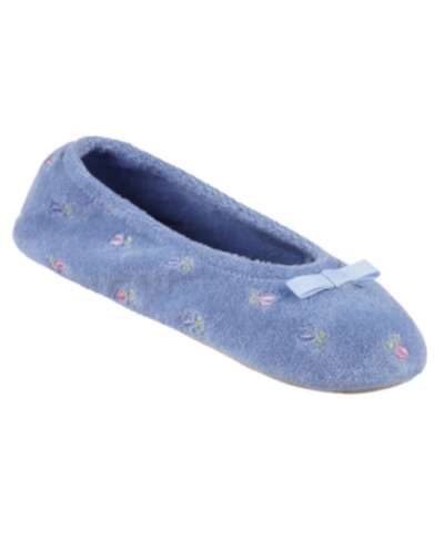 Shop Isotoner Signature Isotoner Embroidered Terry Ballerina Slipper, Online Only In Periwinkle