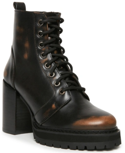 Shop Steve Madden Women's Rivet Lace-up Lug Sole Booties In Black Distressed