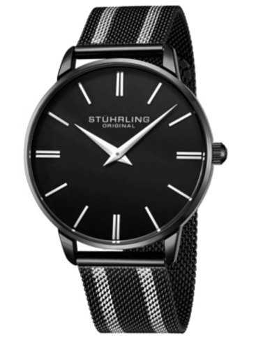 Shop Stuhrling Men's Black, Silver Tone Mesh Stainless Steel Bracelet Watch 42mm