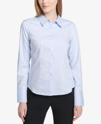 Shop Calvin Klein Button-up Cotton Shirt In Baby Blue